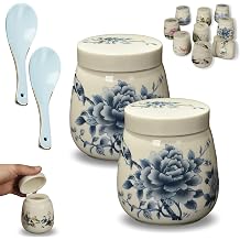 Coddled Egg Cups, Coddle Egg Coddler Cups with Lids, 2026 New Vintage Style Ceramic Egg Cooker, 220ml Chawanmushi Cups, Single or Double Egg Cooking with a Twistable Ceramic Lid D, 2PCS