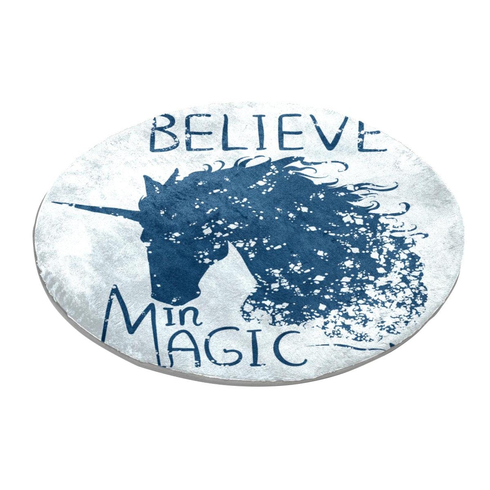 Round Area Rug Bedroom Carpet Shaggy Soft Chair Mat Washable Doormat Belive in Magic Unicorn Horse