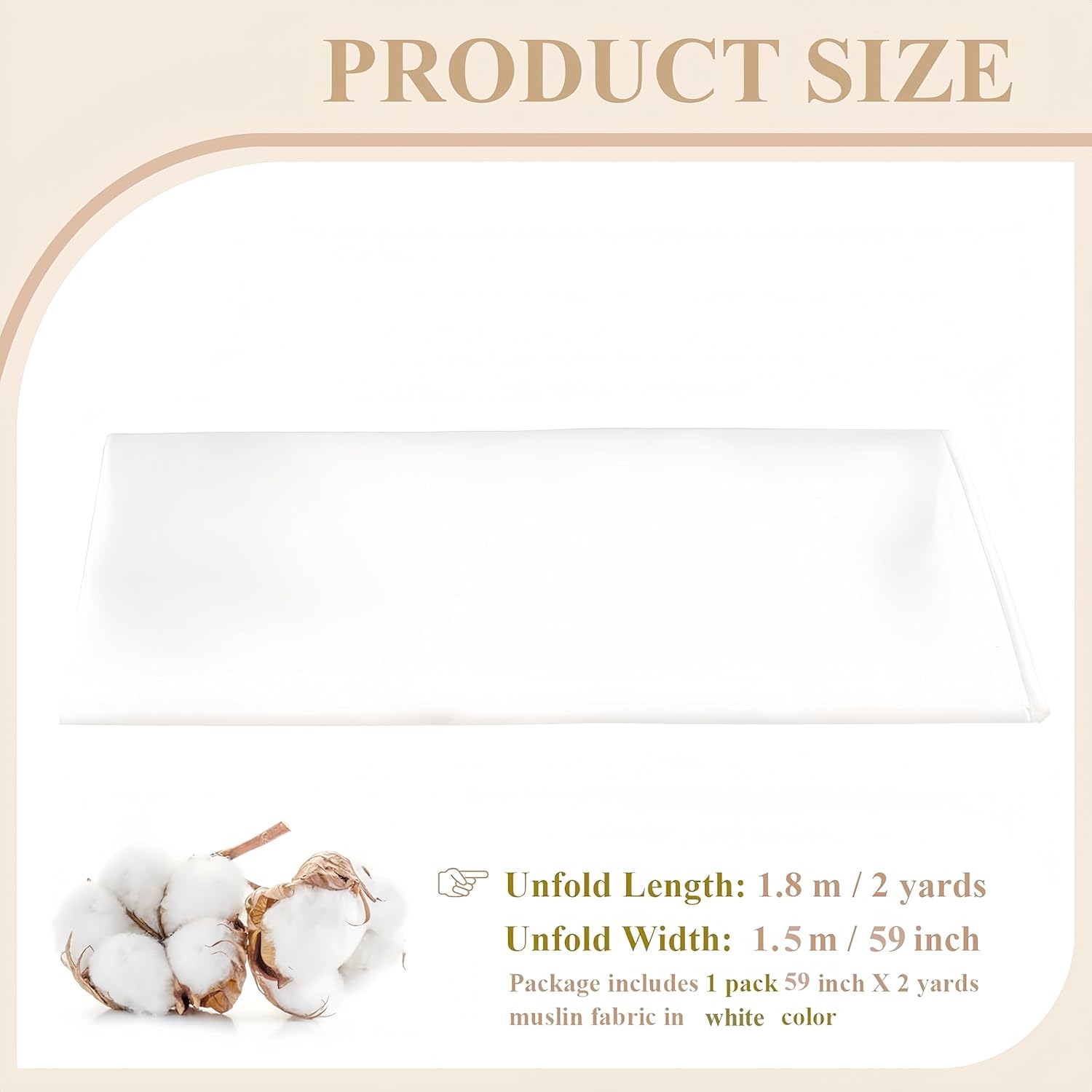 100% Cotton Muslin Fabric, 59 Inch X 2 Yards White Fabric by The Yard