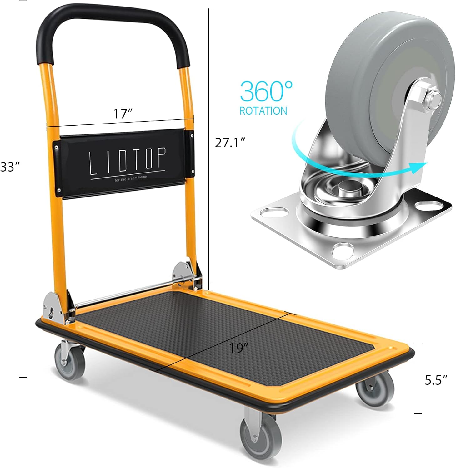 Dolly Cart Push Cart Dolly, LIDTOP Platform Truck Push Dolly Cart Hand Truck Foldable for Moving & Loading with 360 Degree Swivel Wheels 330LBS Weight Capacity Foldable Handle : Industrial & Scientific