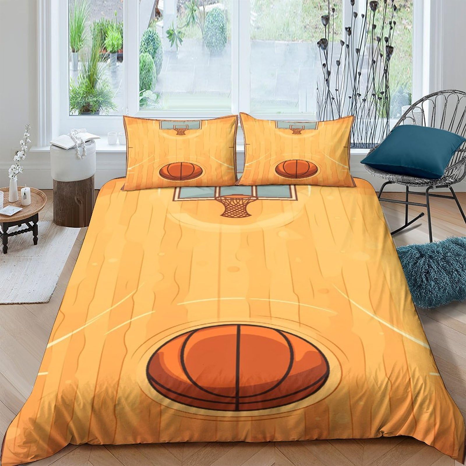 Ctjqhvkz Style-8 3D Printed Basketball Court Fitted Sheet Microfiber Soft Orange Ball Bed Cover For Bedroom Guest Room Dorm Mattress Protection Single（135X200cm）