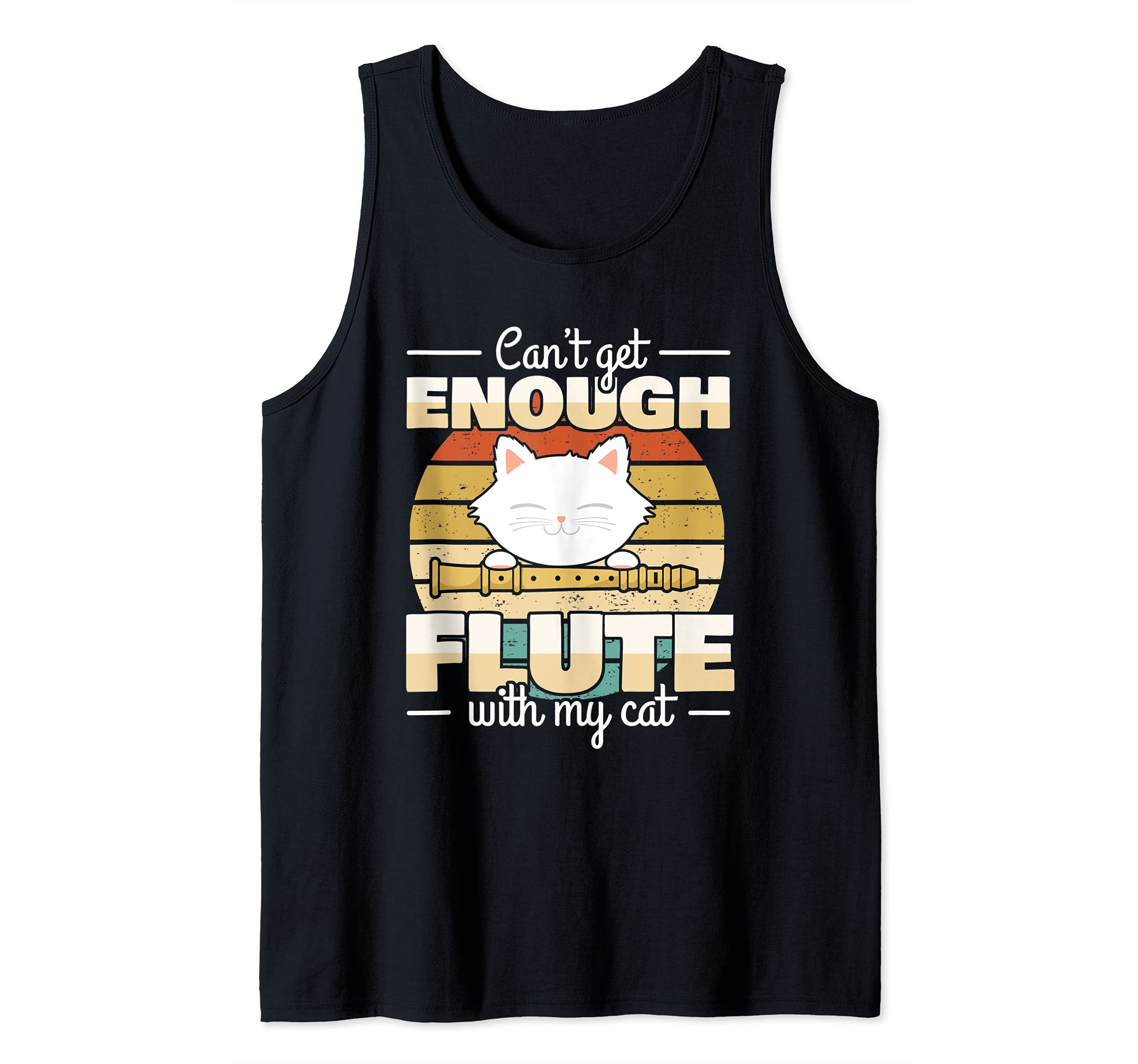 Cute cat with flute, flute player Tank Top, Black, S