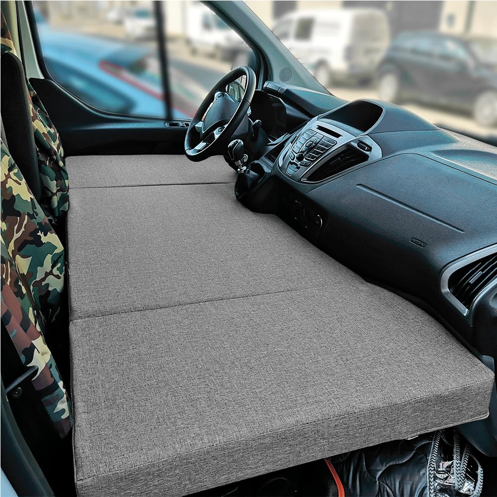 kfoam.es Klappbare Frontbettmatratze für Ford Transit Custom (+2013) grau, Beistellbett, Campervan, Campingbus