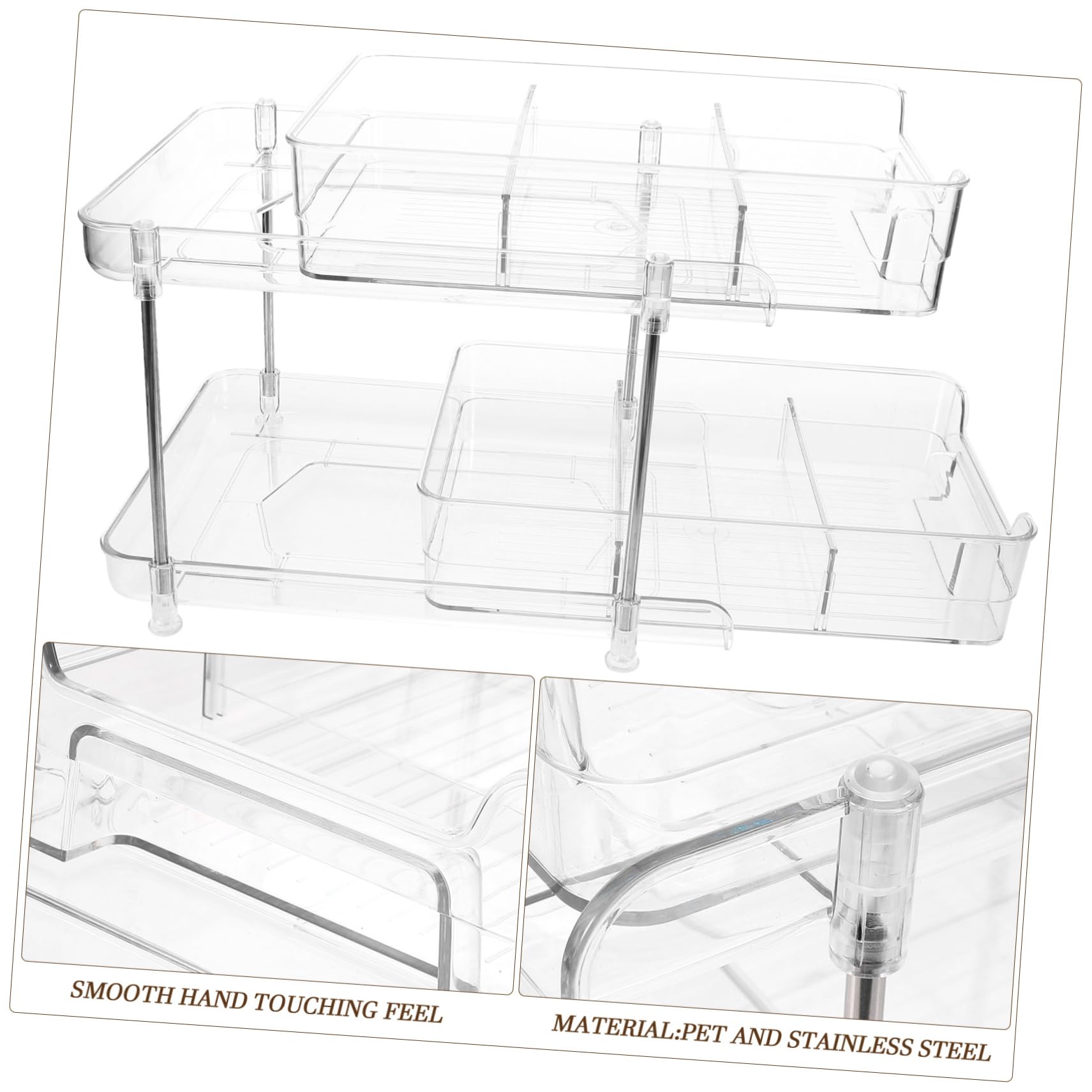 COLLBATH Organizzatore a 2 Livelli Trasparente, Estraibile, in Pet e Acciaio Inox, per Trucchi e Spezie, Capienza Grande, per Casa e Camera da Letto