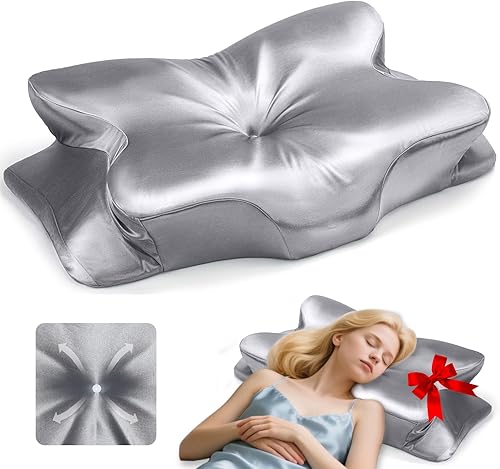 CCidea Almohada ergonómica de espuma viscoelástica para dormir de lado, almohada de apoyo cervical transpirable con funda extraíble