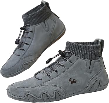 AVFORA Italian Handmade High Boots - Anti-Slip Magic Sticker Unisex Outdoor Shoes | High Top Outdoor Casual Sneakers, Men Shoes, Hiking, gray
