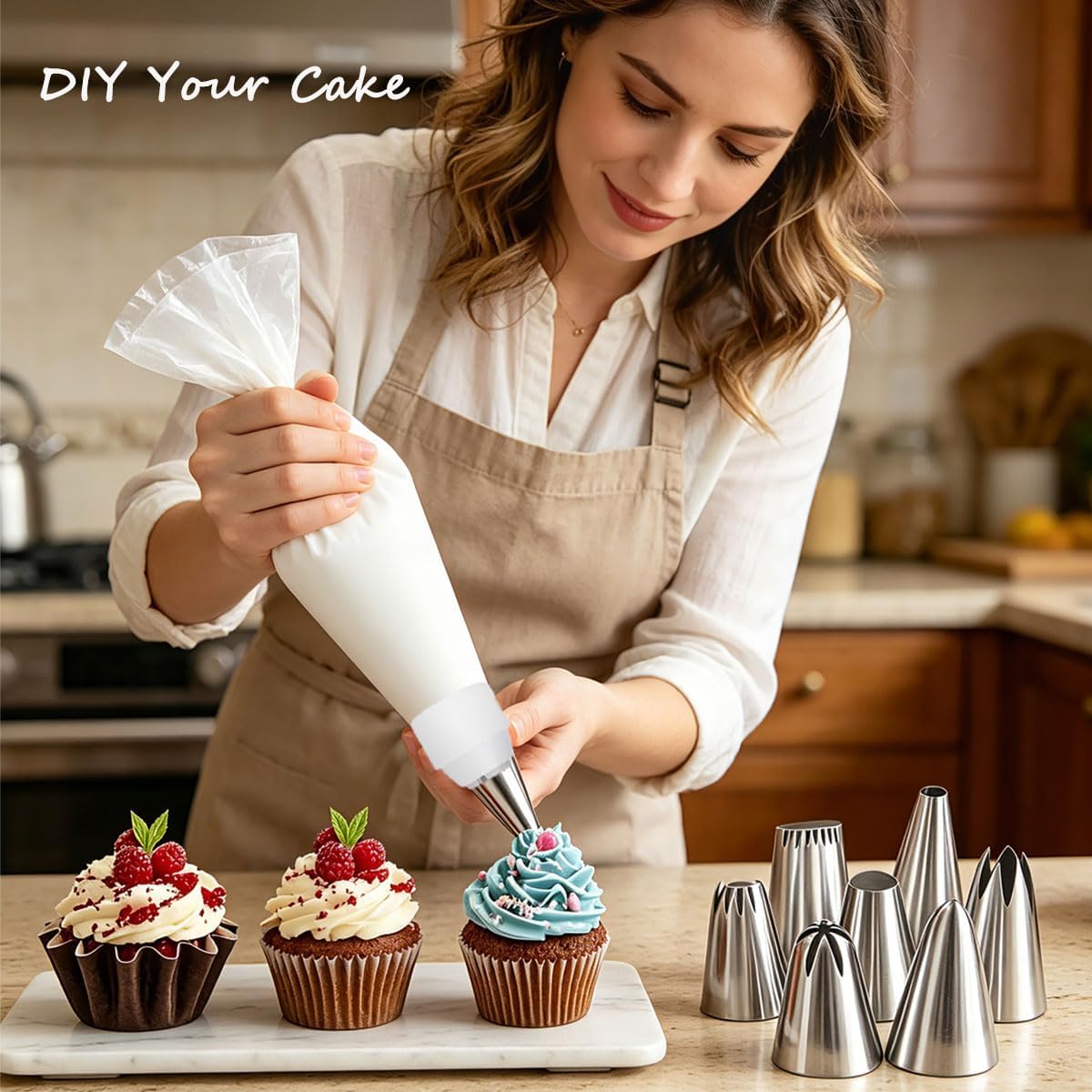 KINGYEENUO Piping Bags and Tips Set, Reusable Cake Decorating Supplies