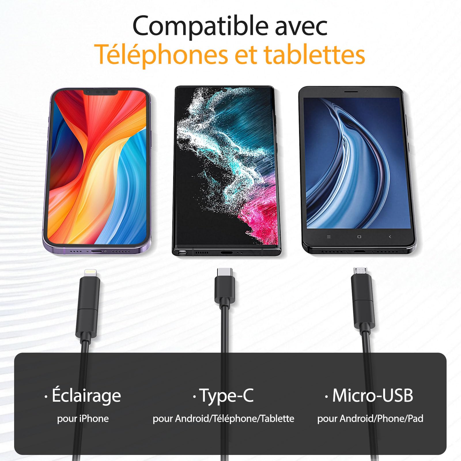 BlueSwan Camera Endoscopique 1920P HD - 8 LED Réglables, Endoscope Étanche IP67, sans WiFi Câble Semi-Rigide de 5 m - Camera Inspection Compatible Android/iOS, pour Réparation Auto & Plomberie