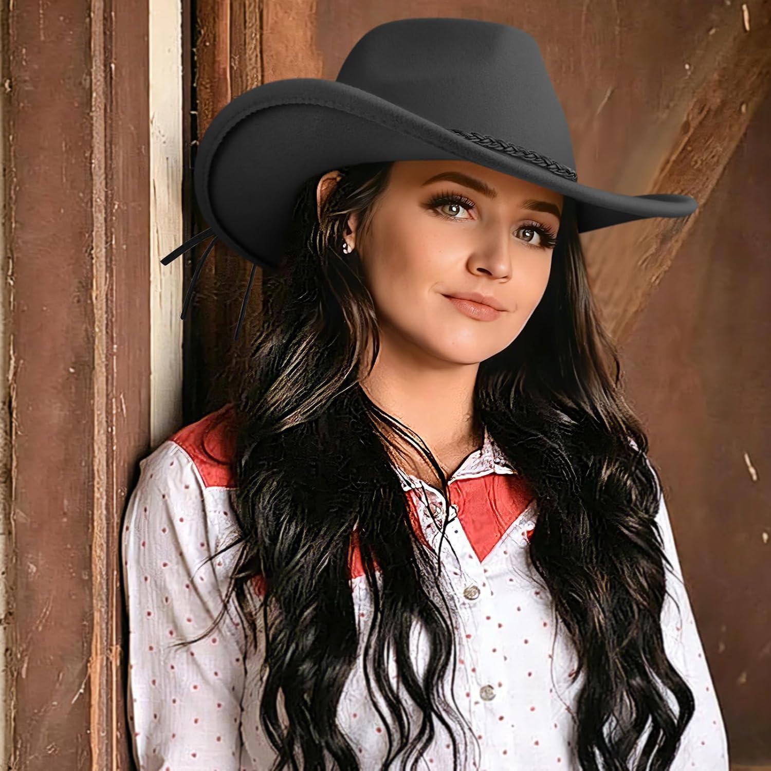 DRESHOW Western Cowboy Hat for Men Women Cowboy Cowgirl Hat Outdoor Wide Brim Retro Felt Fedora Hats Unisex Rolled up Caps