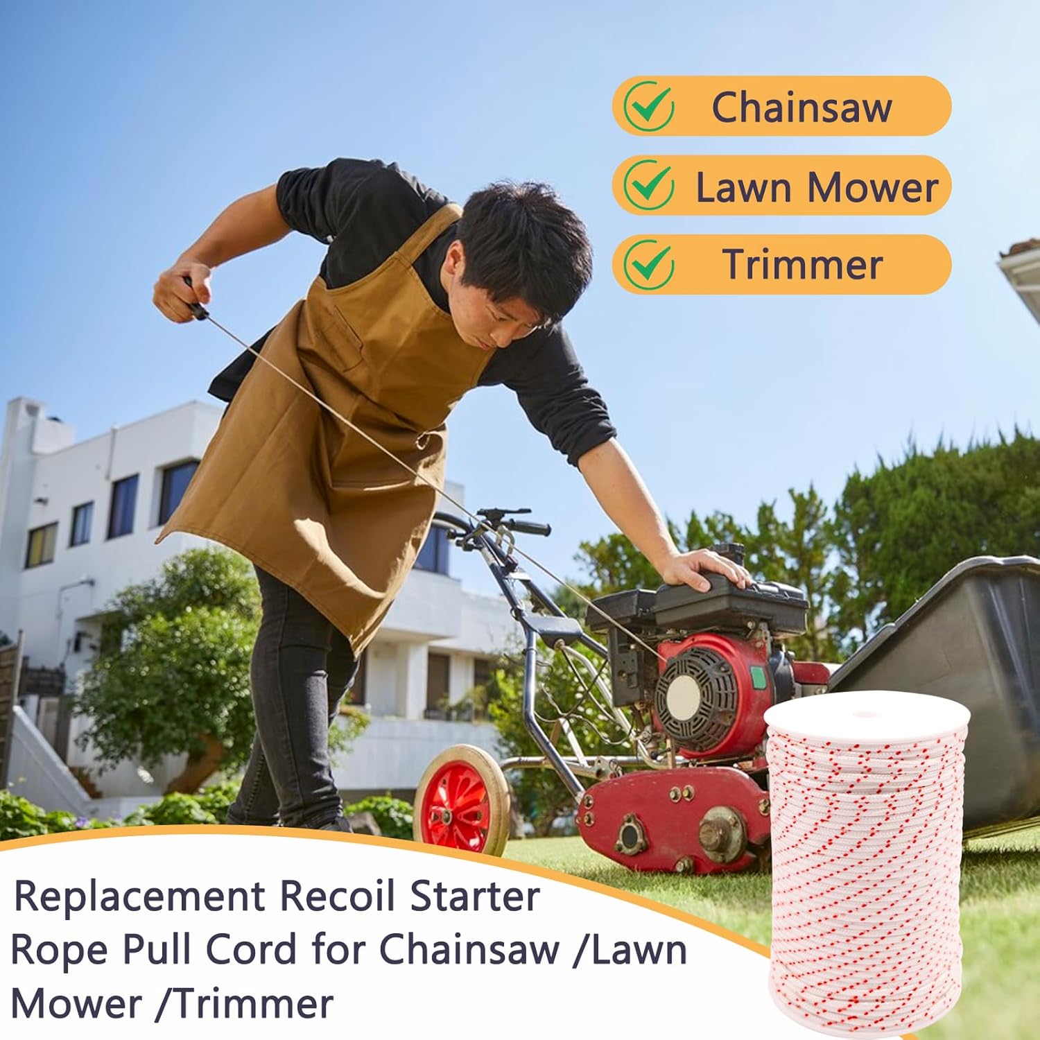 3.5mm 100-Meter Recoil Starter Rope Pull Cord with 5 Pack Handle for Craftsman Chainsaw Lawn Mower Trimmer