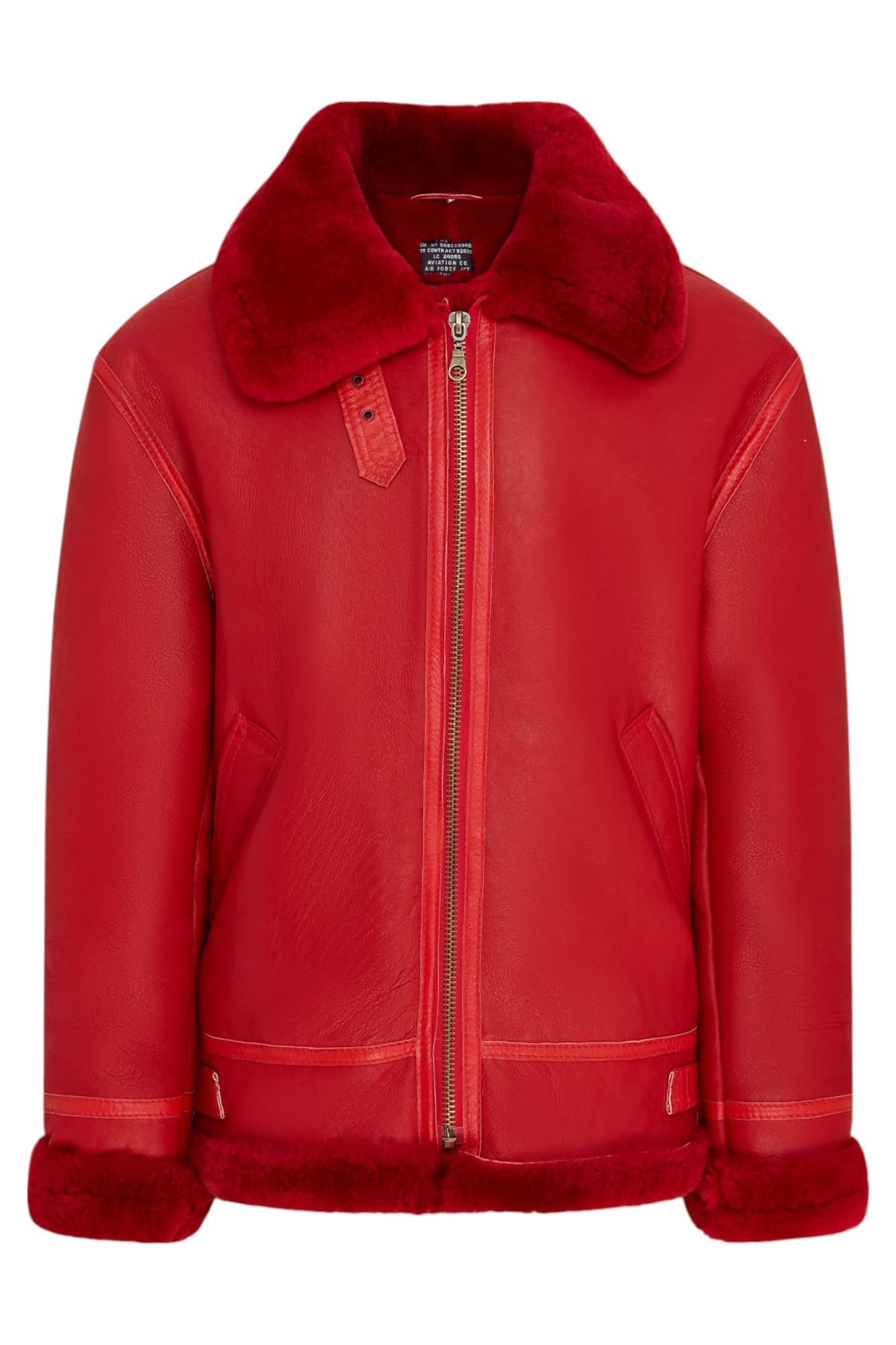 Infinity Leather Men's Red B3 Raf Flying Shearling Sheepskin Leather Aviator Bomber Flying Jacket