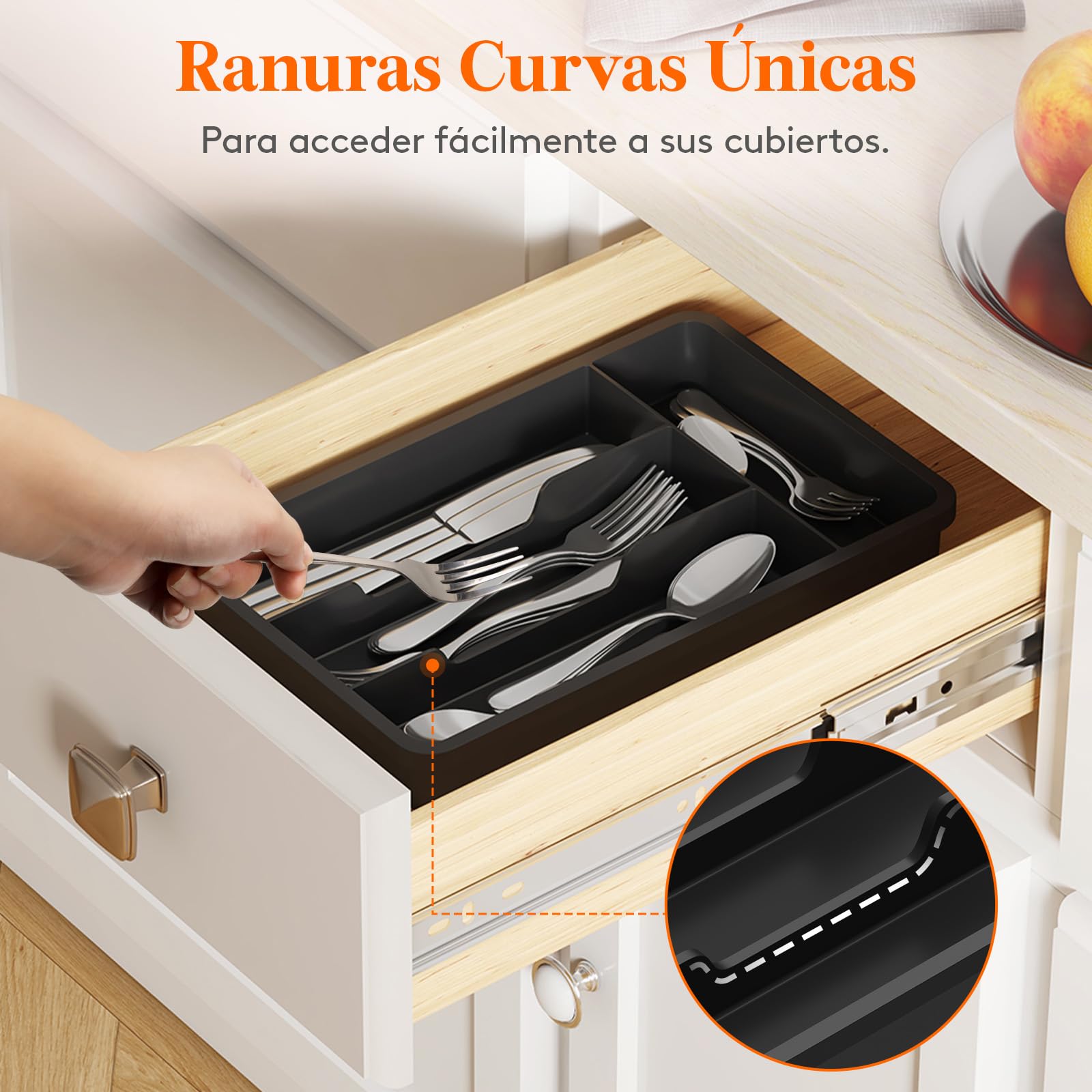 Lifewit Pequeño Bandeja para Cubiertos, Porta Cubiertos con 4 Compartimentos, Cajon Organizador Cubiertos de 19,8 x 31,5 cm, Separador Cubiertos Cocina Plástico con Cuchara, Tenedor, Cuchillo, Negro