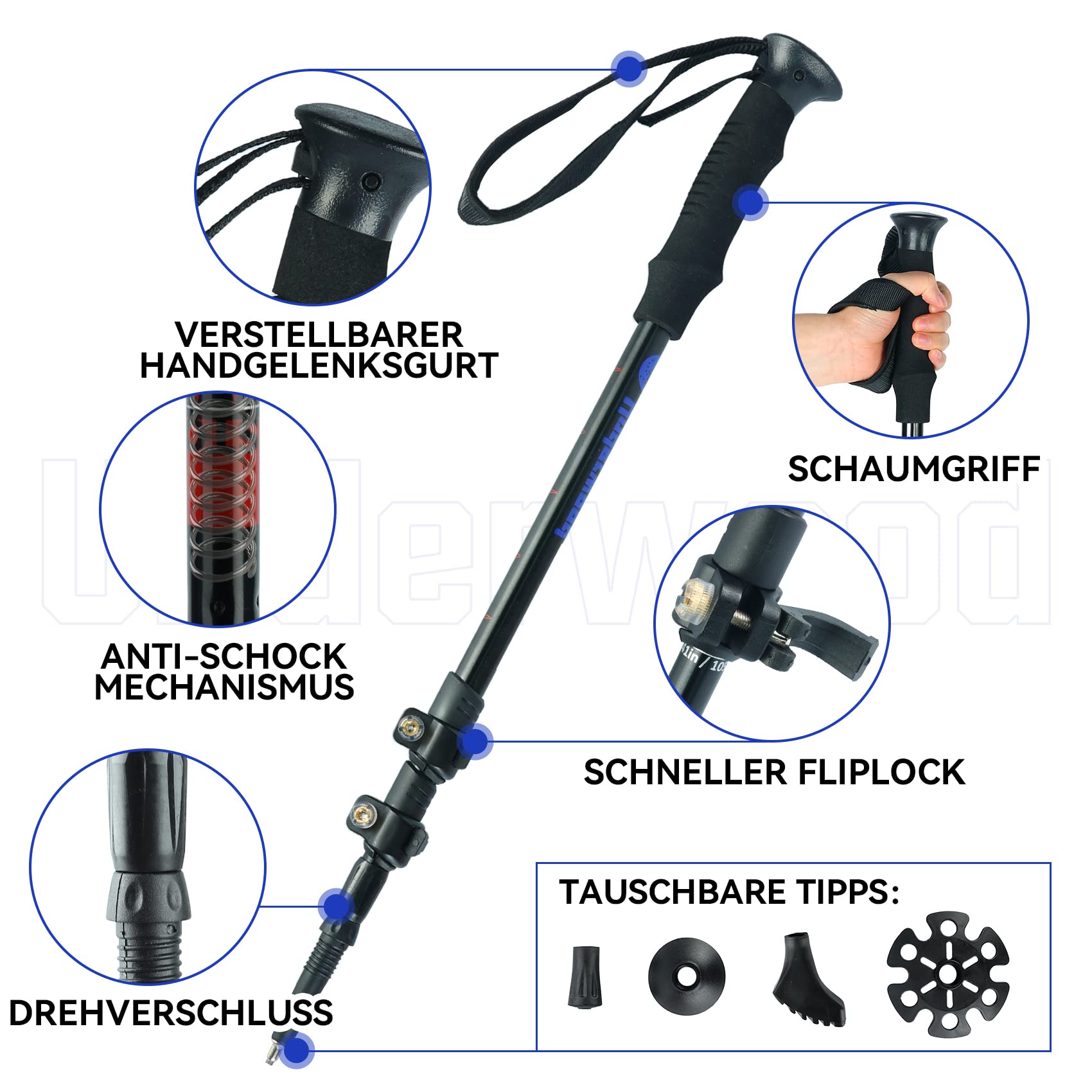 Nordic Walking Stick für Damen und Herren, Teleskop 2 Stück Wanderstöcke für Trekking, Aluminium Wanderstock, 60-135 cm Trekkingstöcke für Kinder, Adult, Verstellbar Wanderstöcke