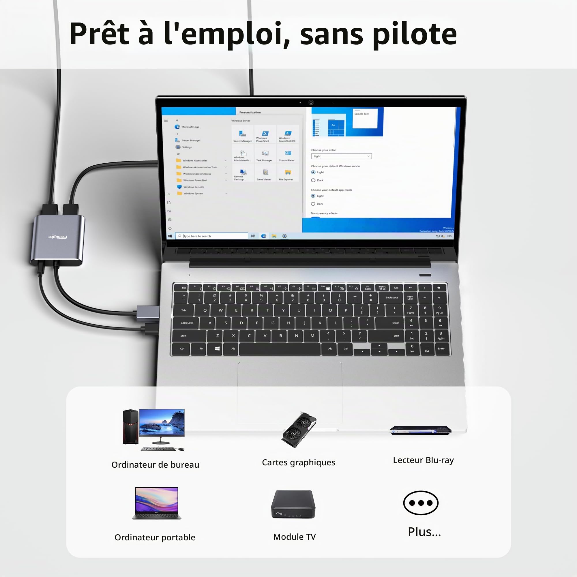 fairikabe Adaptateur DisplayPort vers Double HDMI, répartiteur DisplayPort vers HDMI 4K 60 Hz pour Deux écrans, Affichage étendu, DP 1.2 to 2 écrans hdmi pour Carte Graphique d'ordinateur Portable
