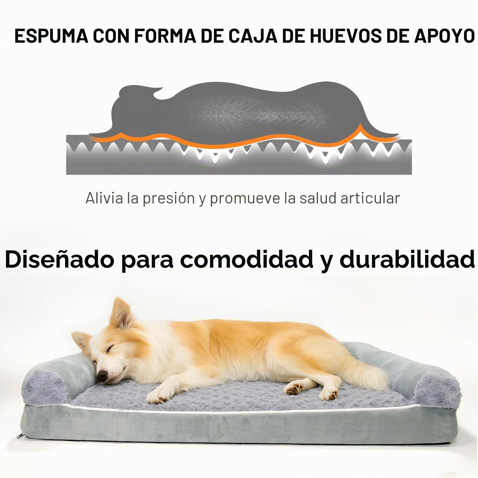 Cama Perros Ortopédica 105 x 75 x 20 cm | Cesta grande para perros, cojín ortopédico lavable, diseño de sofá, antideslizante e impermeable, gris claro