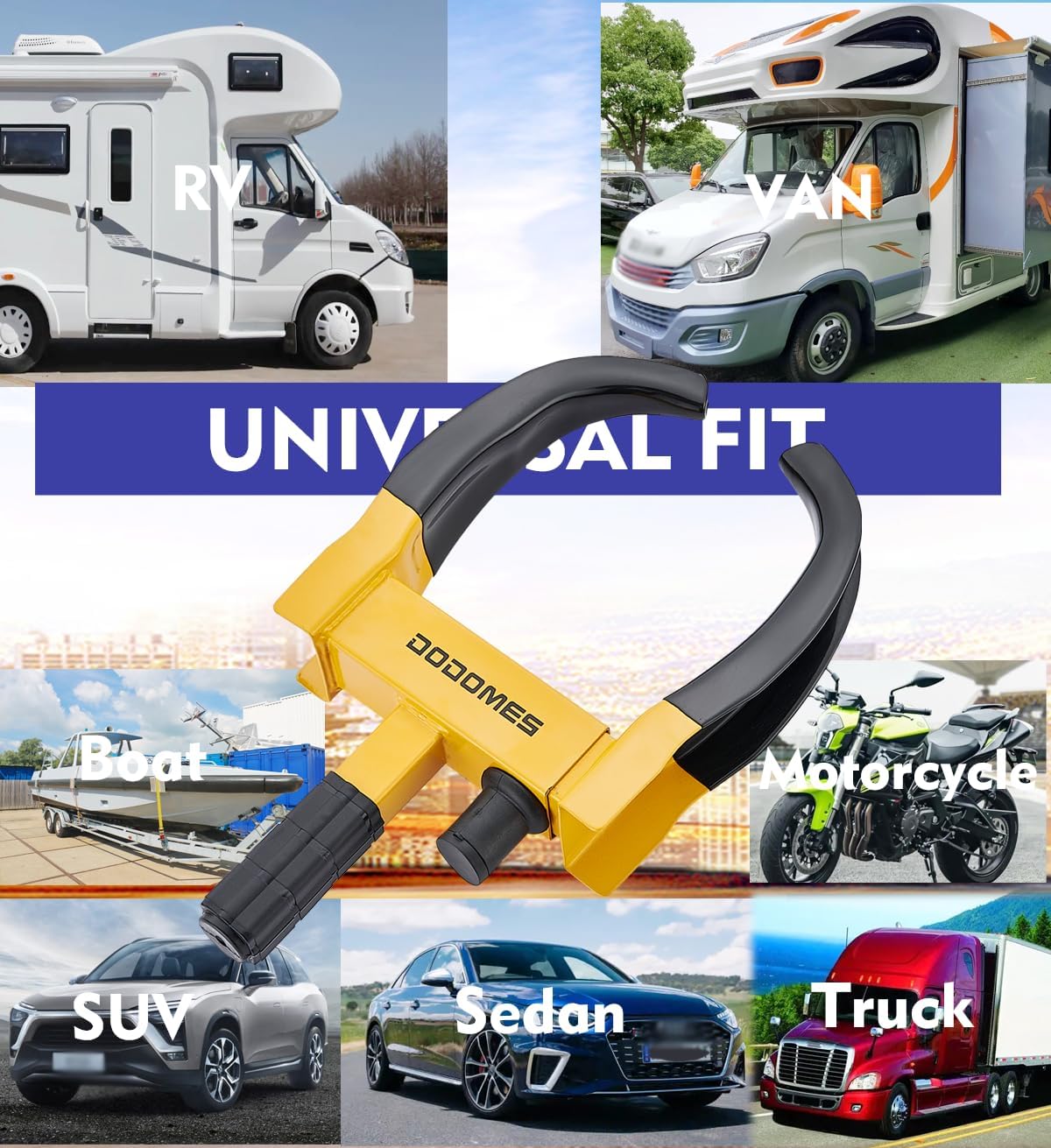 Dodomes Universal Wheel Lock Heavy Duty Security Tires Lock Trailer Wheel Clamp Lock Anti Theft for Car Trailers SUV Boat ATV's Motorcycle Golf Cart 2 Packs with 6 Alike Keys