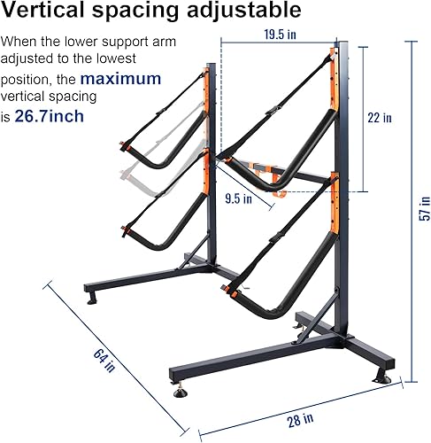 Miniatura 2 de Estante de almacenamiento para kayak, resistente e independiente, soporte de almacenamiento para exteriores, con brazos acolchados y correas