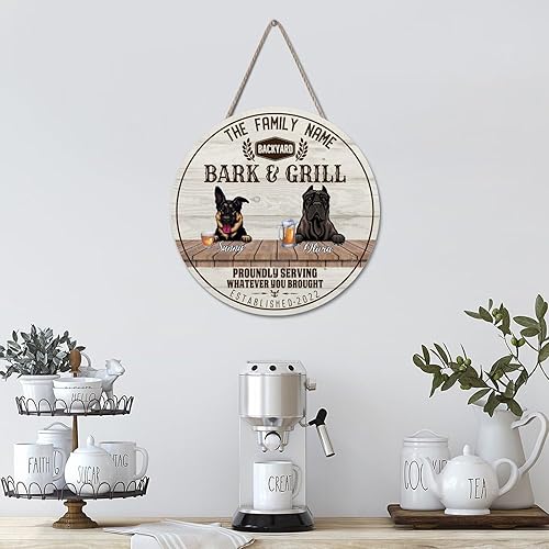 Miniatura 4 de Welcome Sign Custom German Shepherd & Presa Canario Name Round Wooden Sign Rustic Custom Family Name Sign Pet Dog Wood Decor Farmhouse Wall Hanging