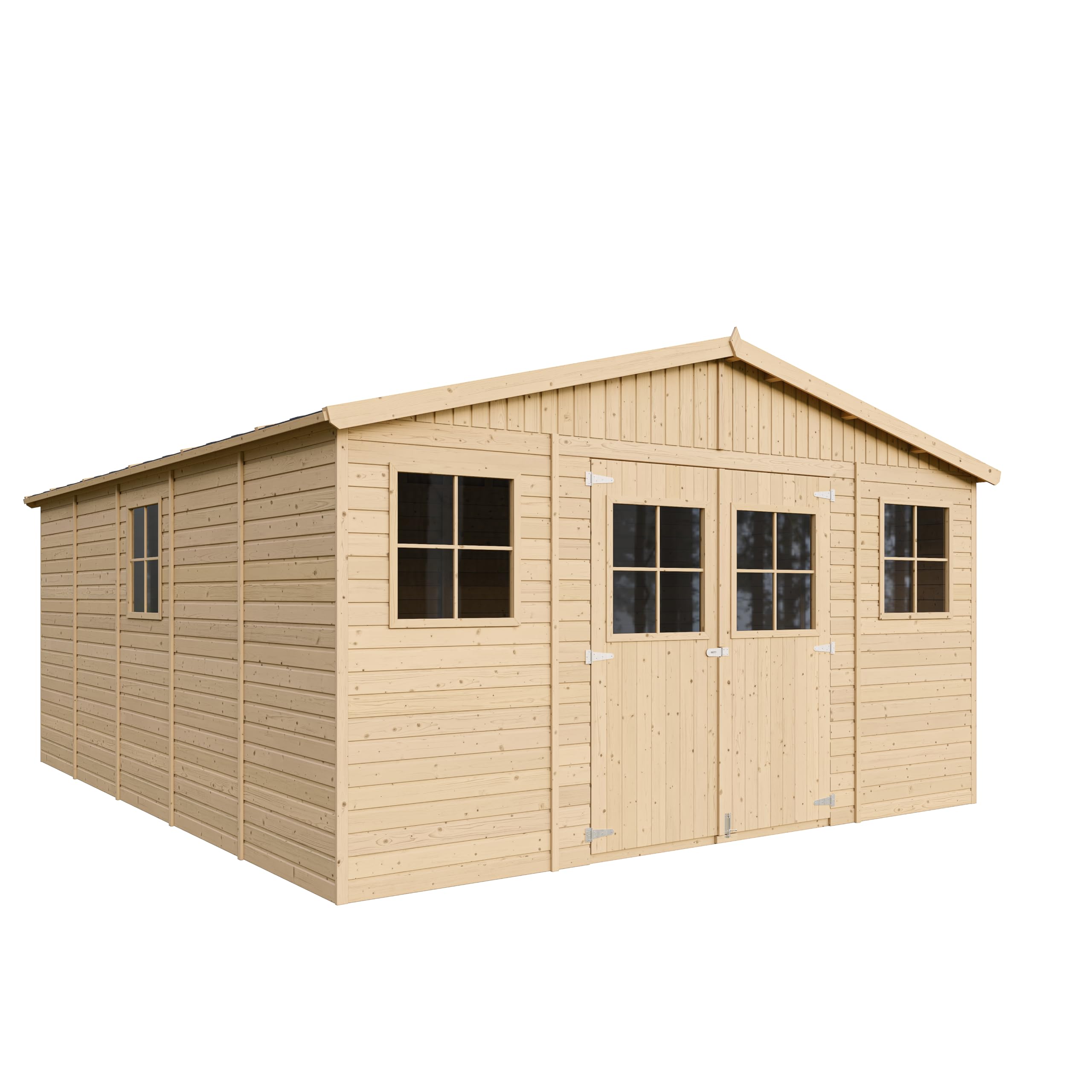 TIMBELA M333 drewniana szopa ogrodowa, z oknami, wys. 246 x 418 x 522 cm, 20 m², z naturalnego drewna, warsztat ogrodowy, szopa na rowery, narzędzia