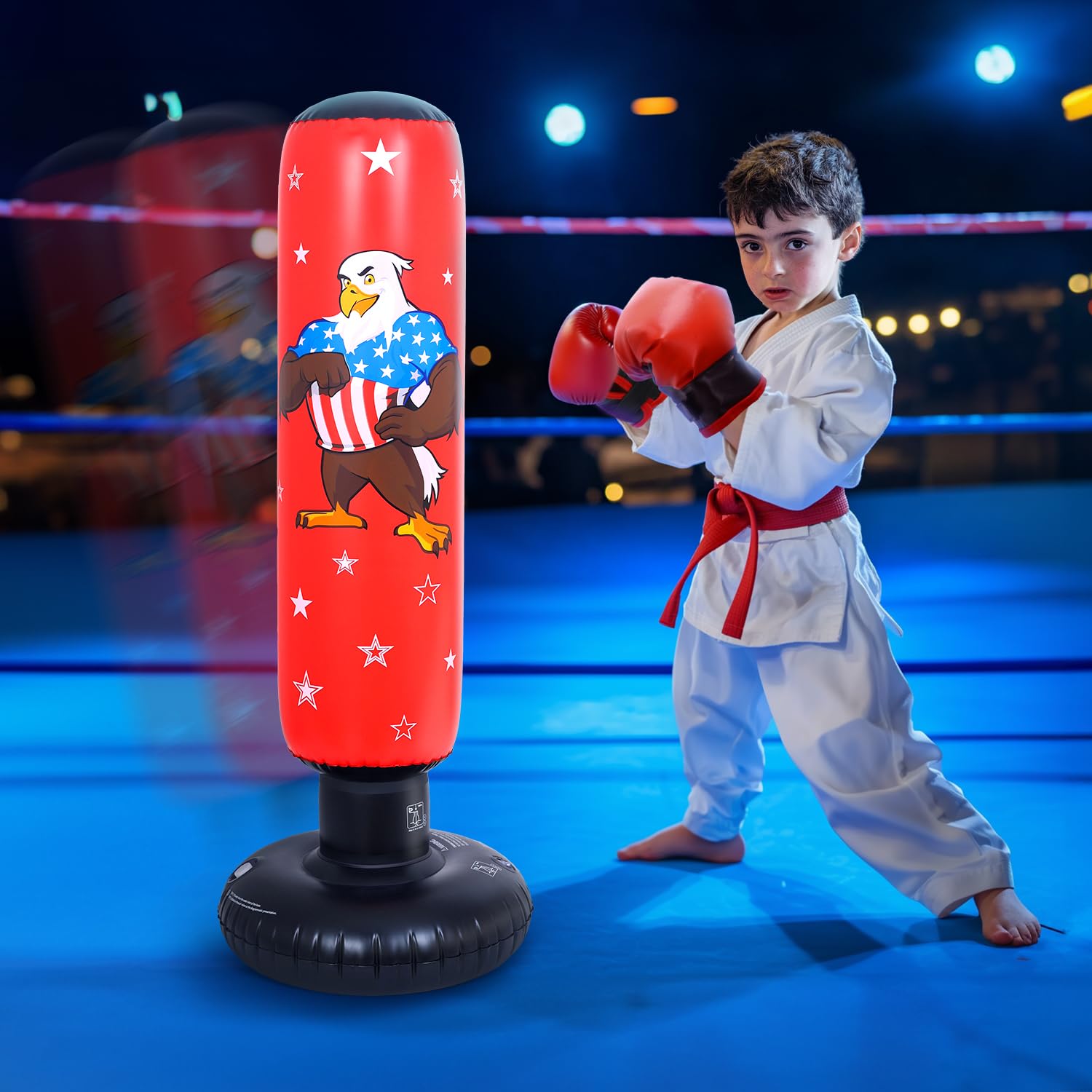 Punchy® Opblaasbare Bokszak Voor Kinderen – 160x55 Cm, Compleet Met Handschoenen En Pomp, Ideaal Voor Binnen En Buiten, Stoere Stressverlichter Voor Jongens En Meisjes Vanaf 5 Jaar
