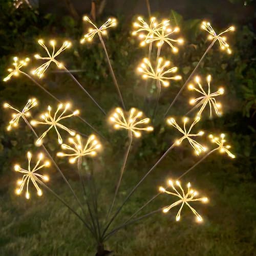 Miniatura 8 de JJGoo Luces solares para jardín, paquete de 2 luces solares de explosión de estrellas oscilantes, luces impermeables para exteriores, decoración de