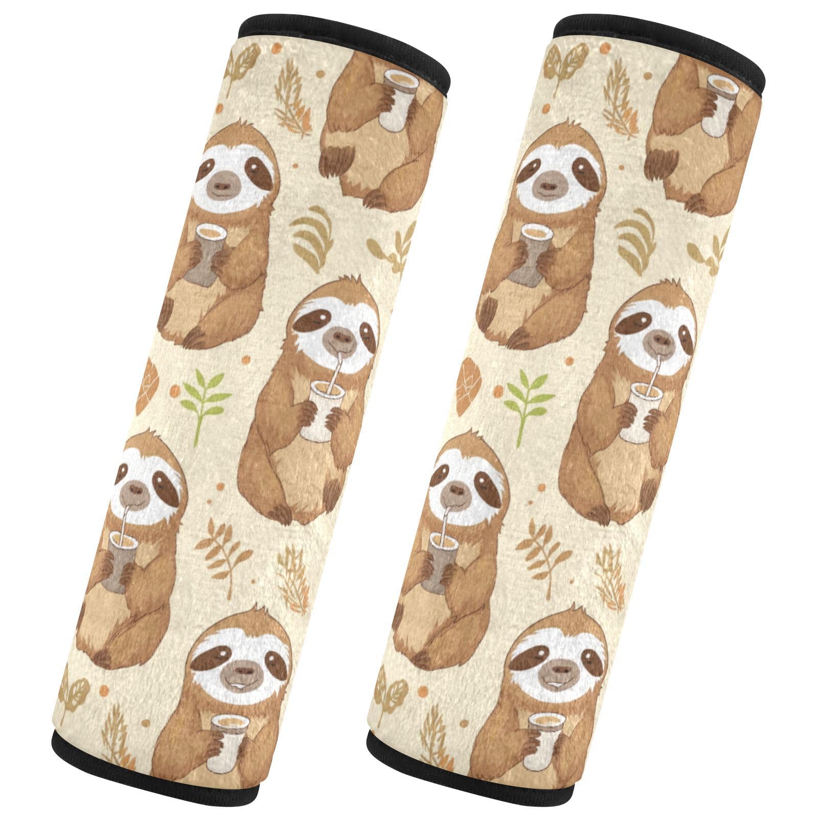 Seat Belt Covers 2 Pack Funny Sloths Car Seat Strap Covers Super Soft Coffee Car Seat Neck Cover for Boys Girls Adults Babies M