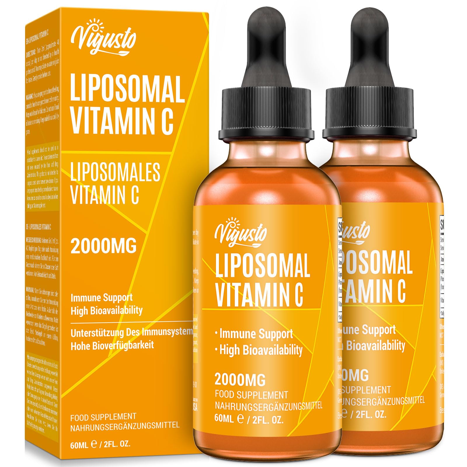 Liposomal Vitamin C 2000MG(2 Bottles) - High Absorption Liquid Supports Immunity, Antioxidant Supplement, Boosts Collagen, Soy-Free, Non-GMO, Vegan