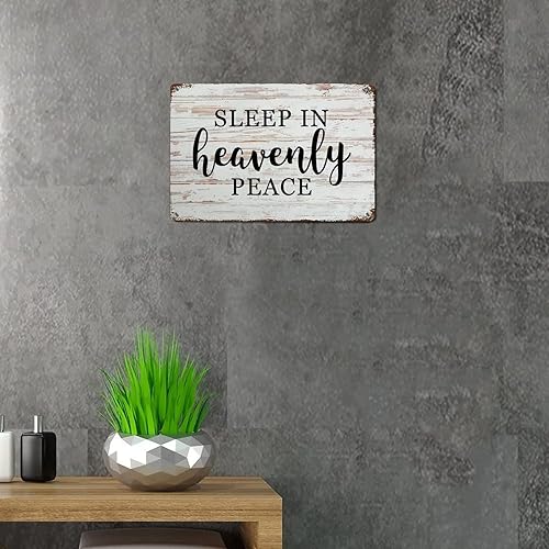 Miniatura 6 de Cita Cartel de metal rústico para decoración de pared para dormir en la paz celestial grano de madera divertido envejecido elegante letreros de