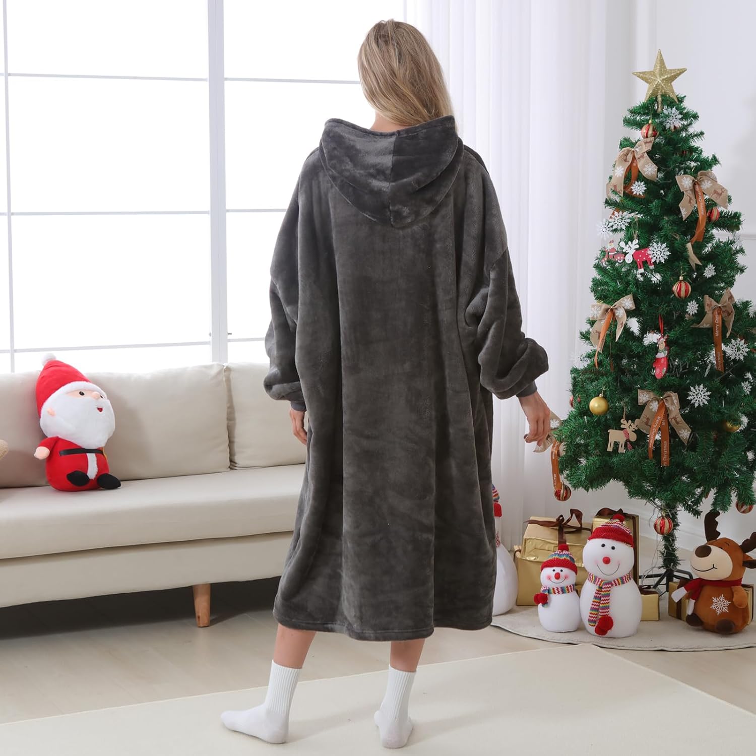 Wearable Blanket Hoodie Cozy Oversized Sweatshirt Blanket for Adult Soft Warm Hooded Blanket with Sleeves, Pocket