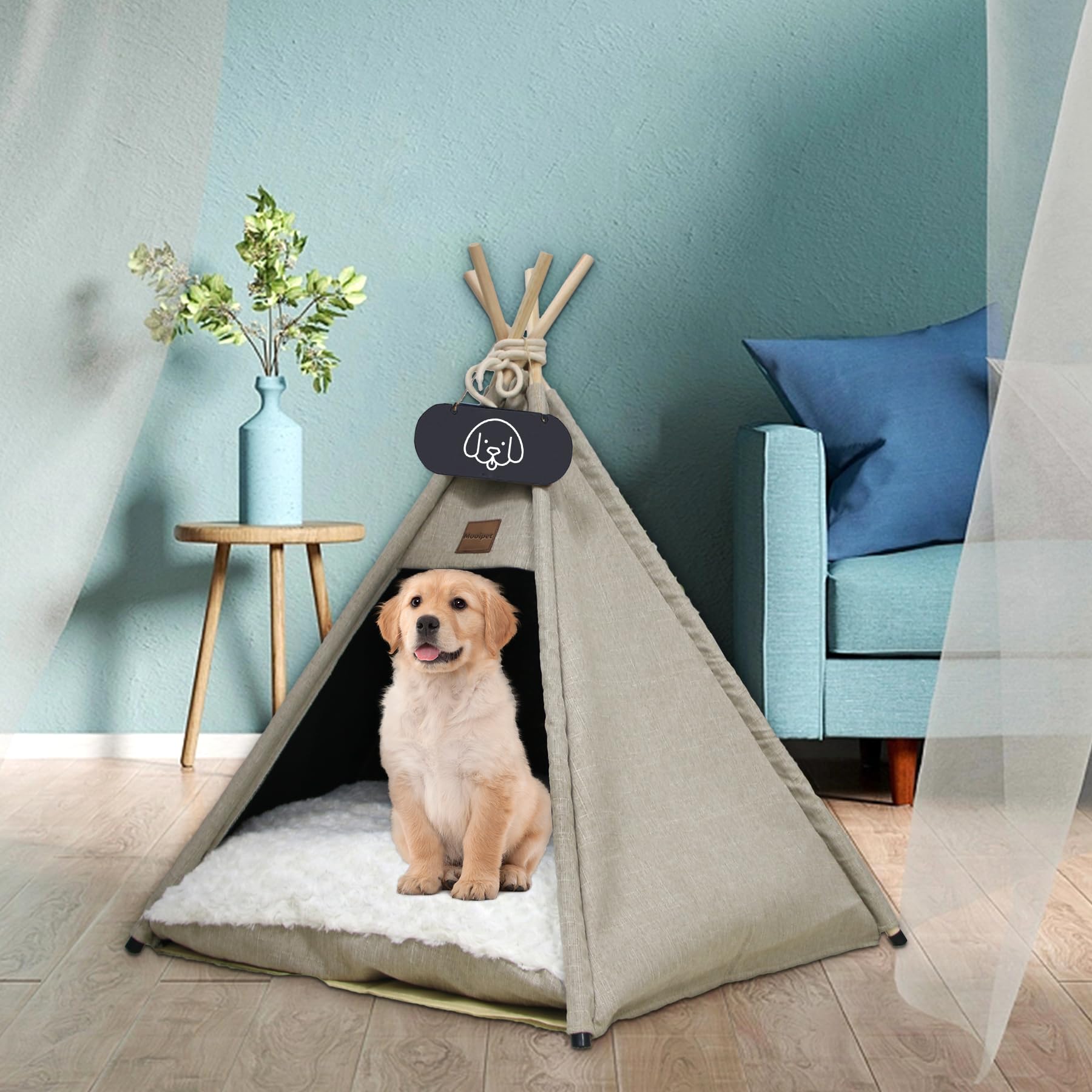 Tipi Zelt für Haustiere mit doppelseitigem Kissen Haustierzelt für Hunde/Katzen Haustierhütte Abnehmbar und Waschbar Hundehaus für Meerschweinchen Kaninchen Hamster Kätzchen 60x60x70cm