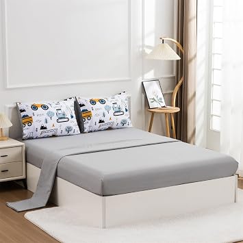 Boy Full Bedding Set, Construction Truck Excavator Comforter Set with Sheet