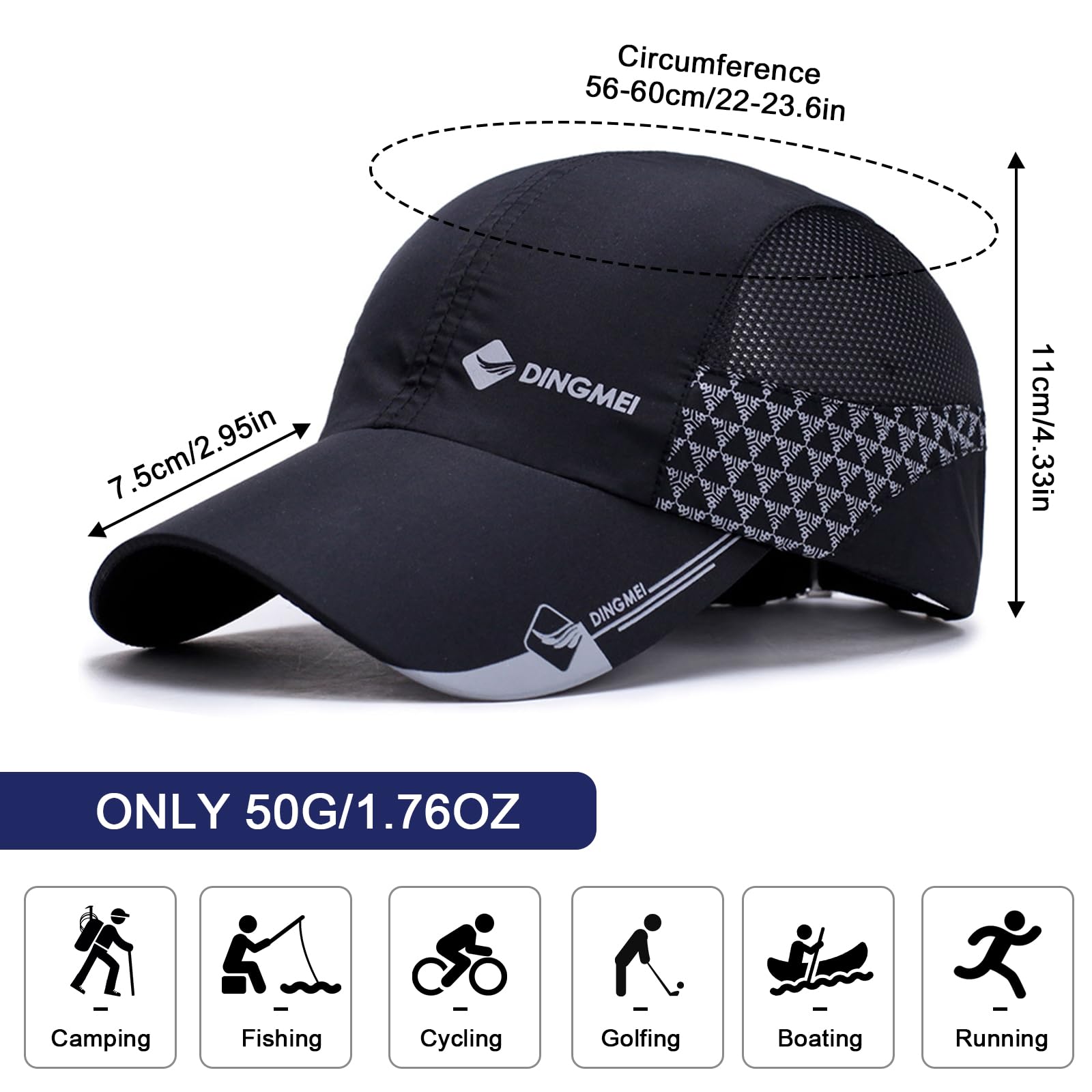 TAGVO Men's Baseball Cap, Pack of 2 Lightweight Quick Dry Sports Mesh Baseball Cap, Summer Hat with Anti UV Protection Outdoor Sun Hat — view 6