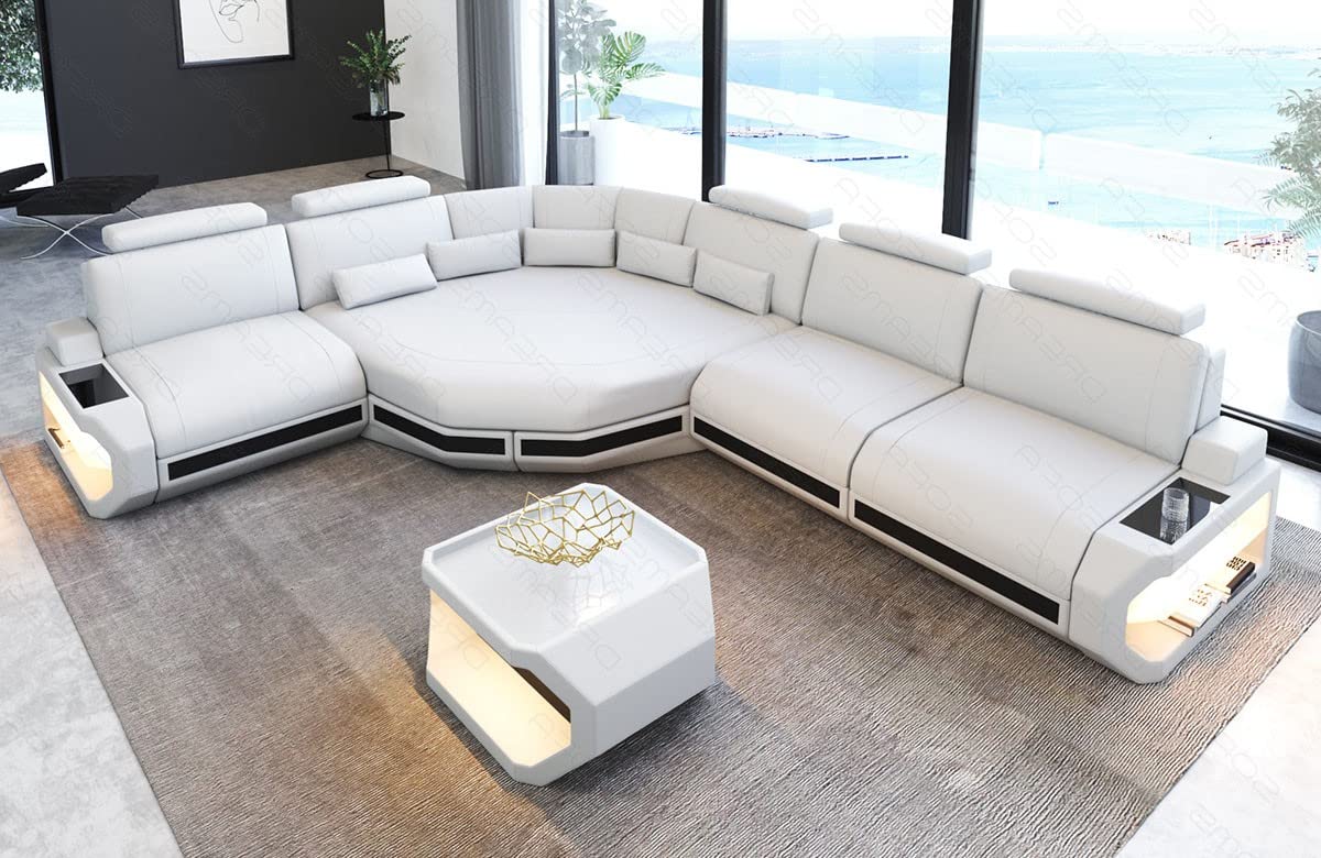 Buy Leather corner sofa Asti L shape with LED lighting, adjustable
