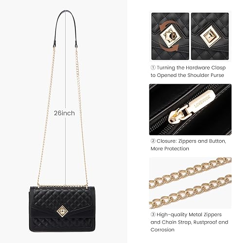 Miniatura 6 de LOVEVOOK Bolsos cruzados para mujer, de cuero, acolchado, con correa de cadena, bolso de mano de moda, bolso de noche para mujer