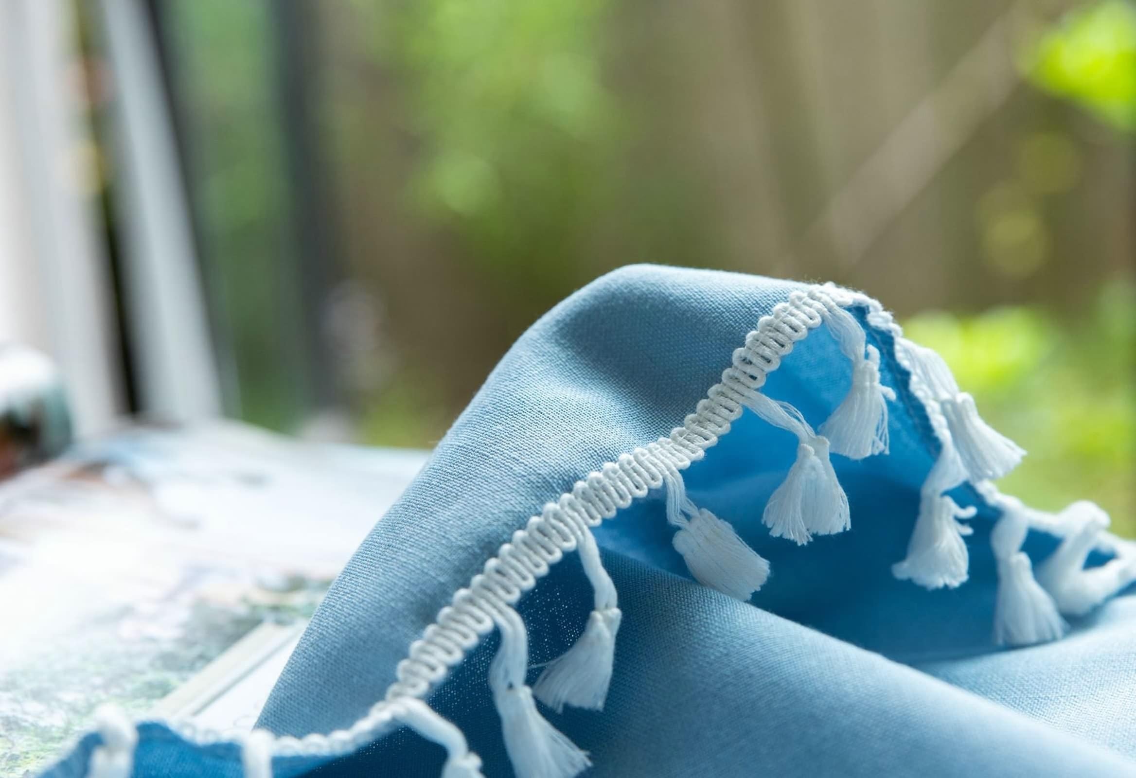 Tablecloth 220 cm, obrus z bawełny i lnu, zmywalny, jednokolorowy, błękitny, zmywalny, okrągły