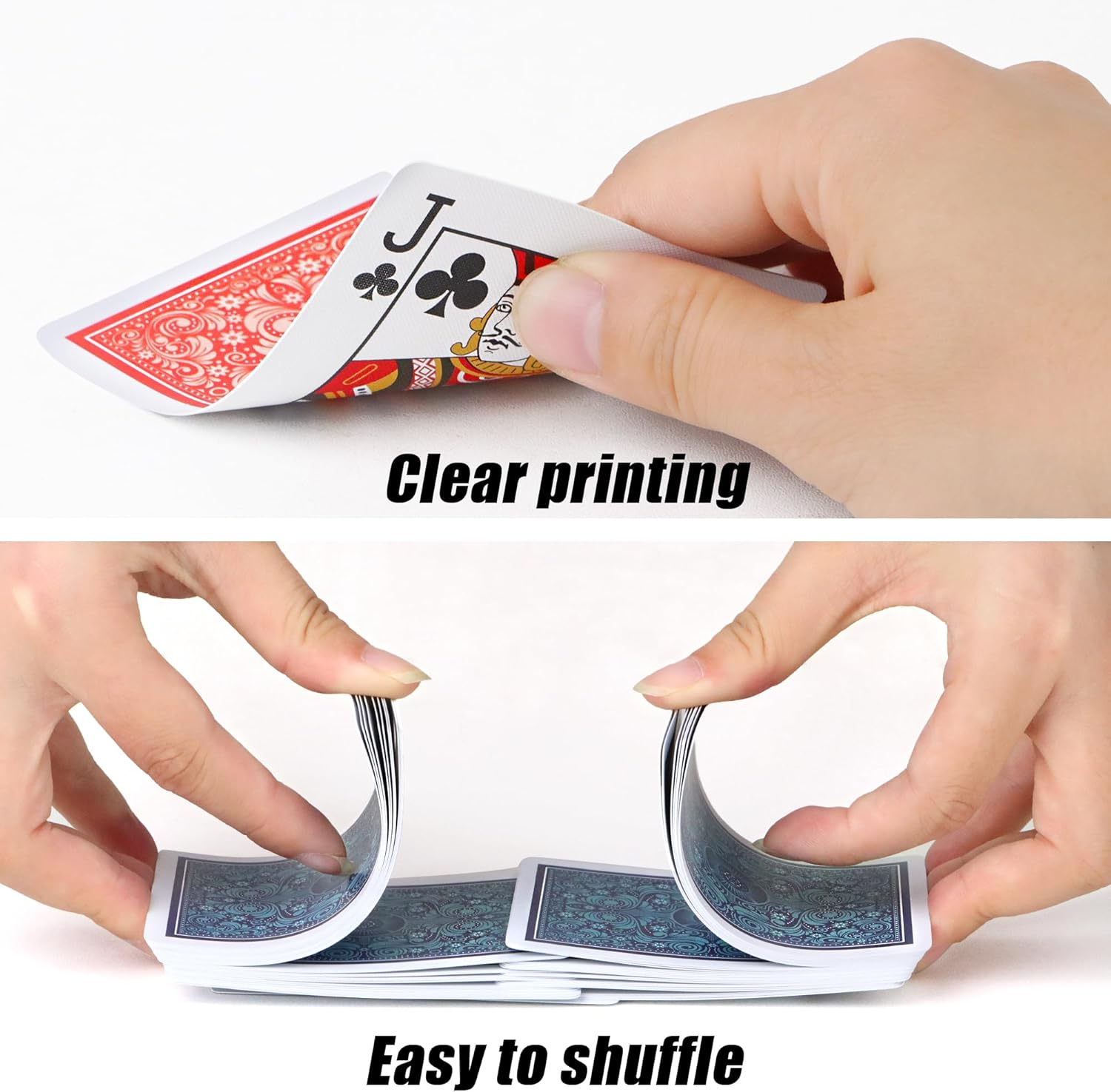 Playing Cards 4 Pack,Plastic Waterproof Playing Cards Bulk for Adults and Seniors,4 Decks of Poker Cards Professional Set, Standard Poker Size Regular Index(2 Blue+ 2 Red)