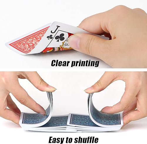 Miniatura 4 de Timenued Naipes de plástico paquete de 6, naipes impermeables a granel para adultos, flexible y fácil de barajar, juego profesional de 6 barajas de