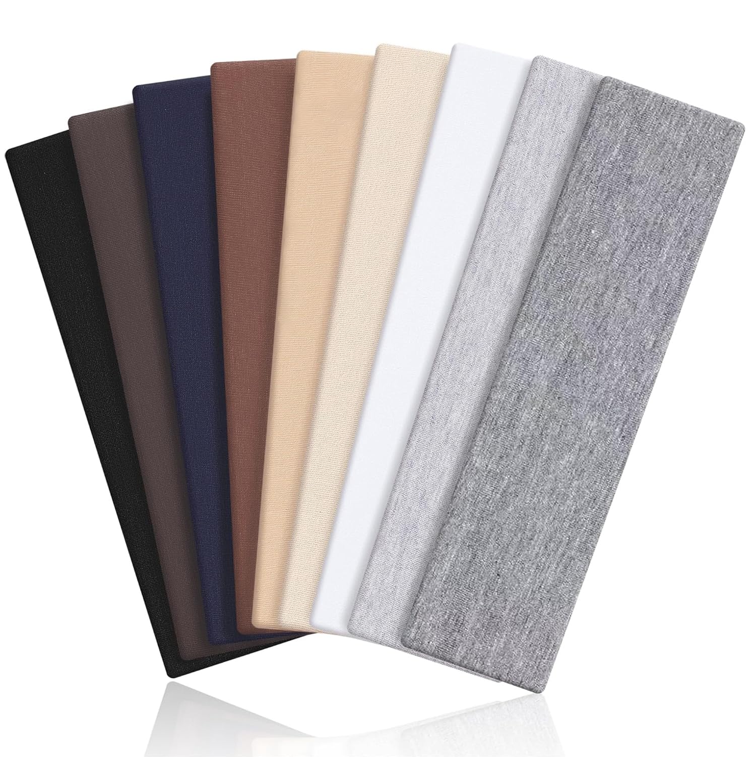 Wisecy Headbands for Women Non Slip - 9PCS Elastic Fabric Hair Band for Women's Hair, Soft Cotton Cloth Stretchy Sweat Headbands for Women for Yoga Workout Running