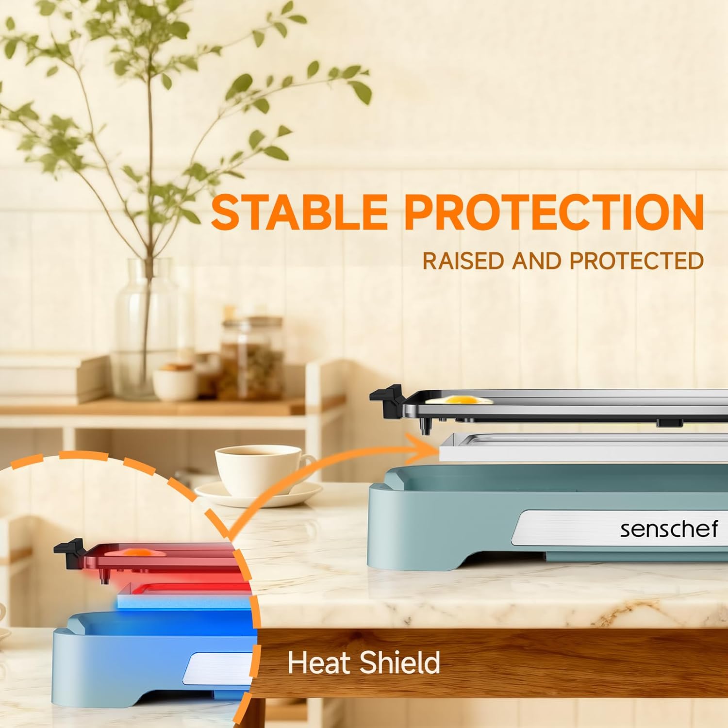 Cleansnap Everyday Electric Griddle,The Ultimate Gift for Family Feasts - 20” Nonstick Grill with Foldable Anti-Mess Shield, Rapid 1700W Heat & PPG Ceramic Coating, Dishwasher Safe, Saga Blue