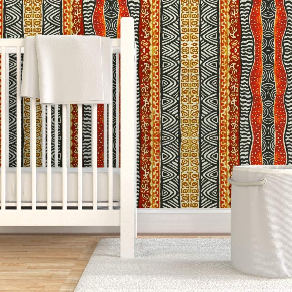 Peel & Stick Wallpaper 3ft x 2ft - African Inspired Stripes Mudcloth Colorful Earth Tones Vibrant Custom Removable Wallpaper by Spoonflower