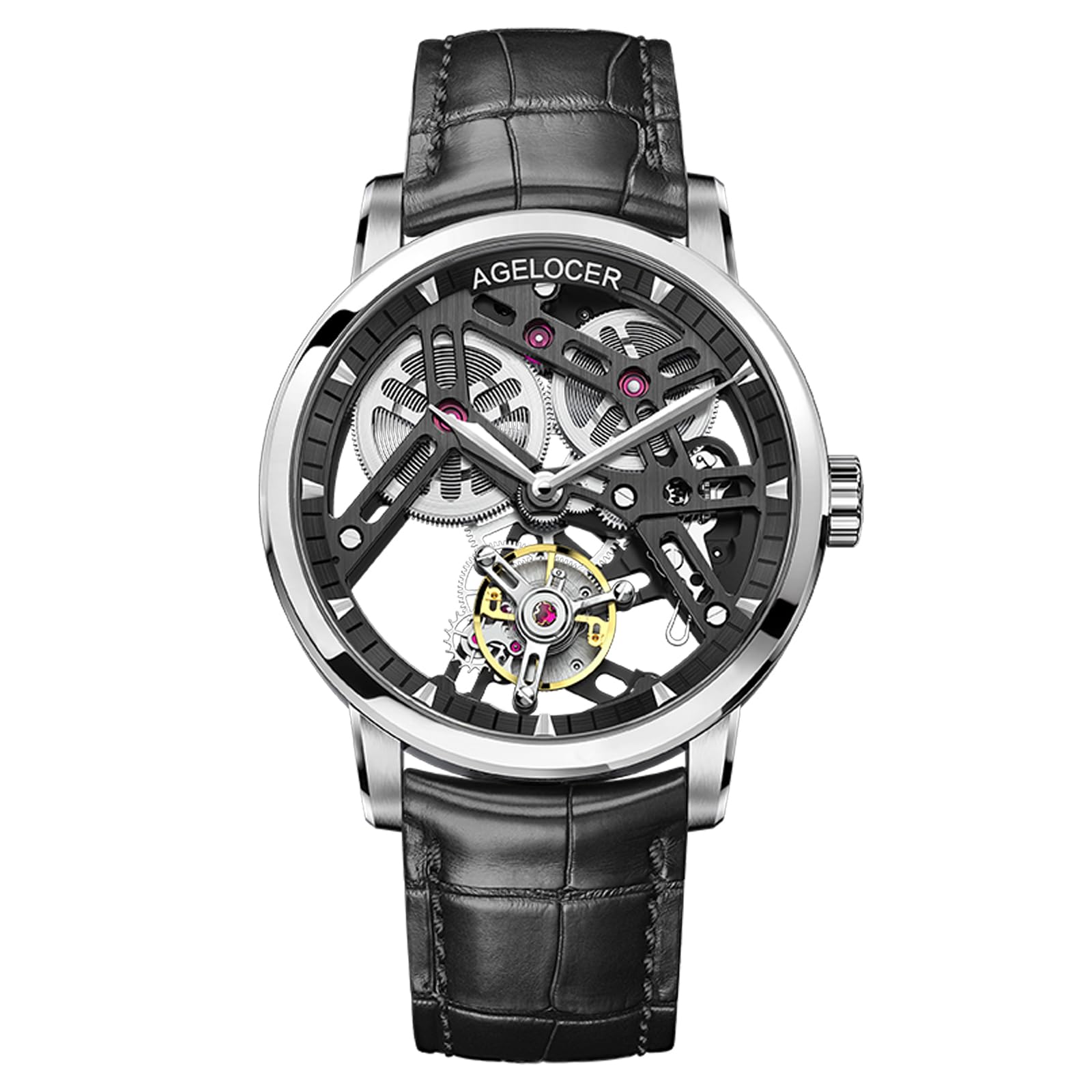 Men's Luxury Mechanical Watch with Tourbillon | Skeleton Manual Watches for Men | Waterproof Dress Watch for Business & Formal Occasions | Sapphire Glass | 50M Water Resistant (Black-Gold)