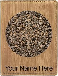 Faux Leather Passport Holder, Aztec Calendar, Personalized Engraving Included (Bamboo)