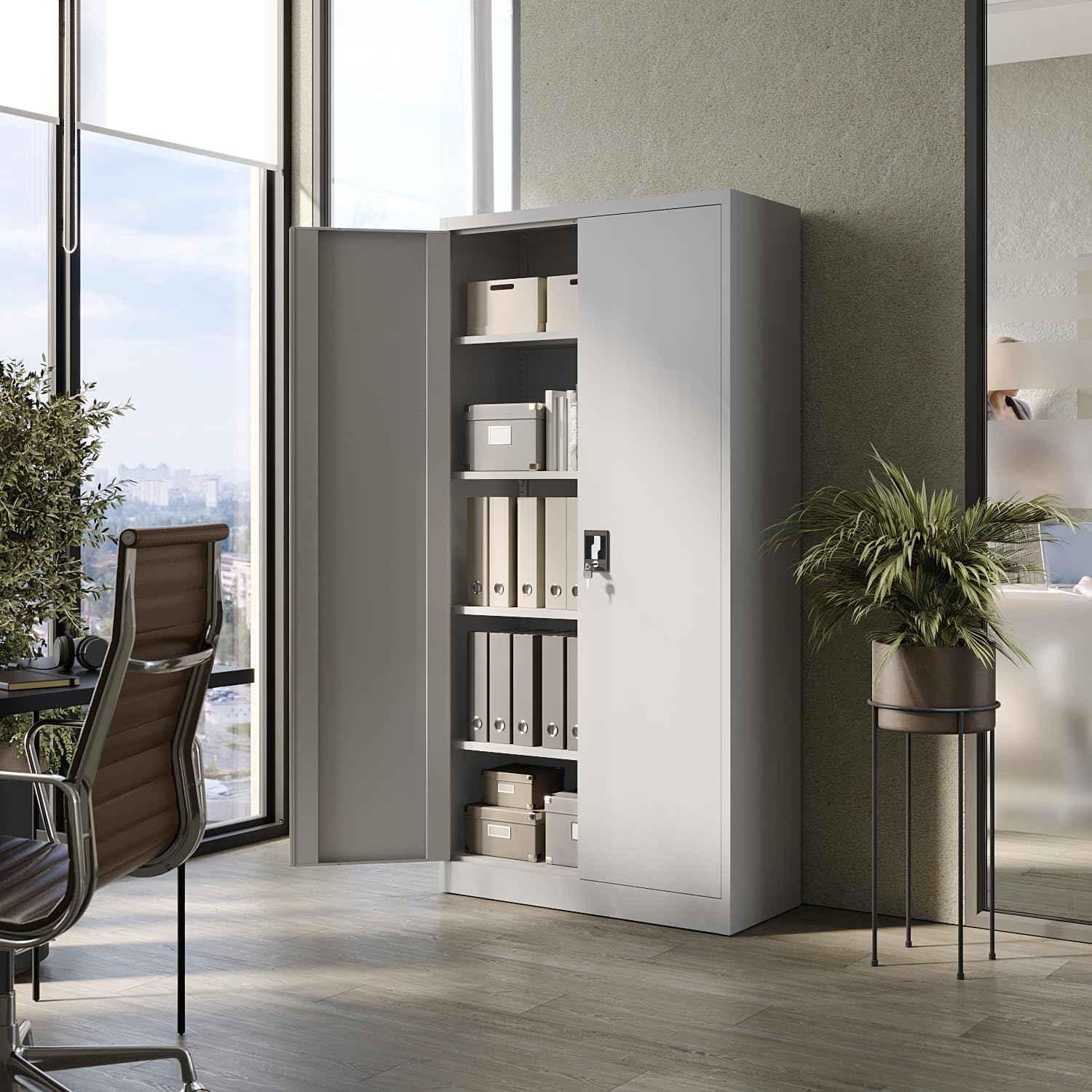 Muralo Armadio Archivio Metallico 185x90x40 cm - Grigio