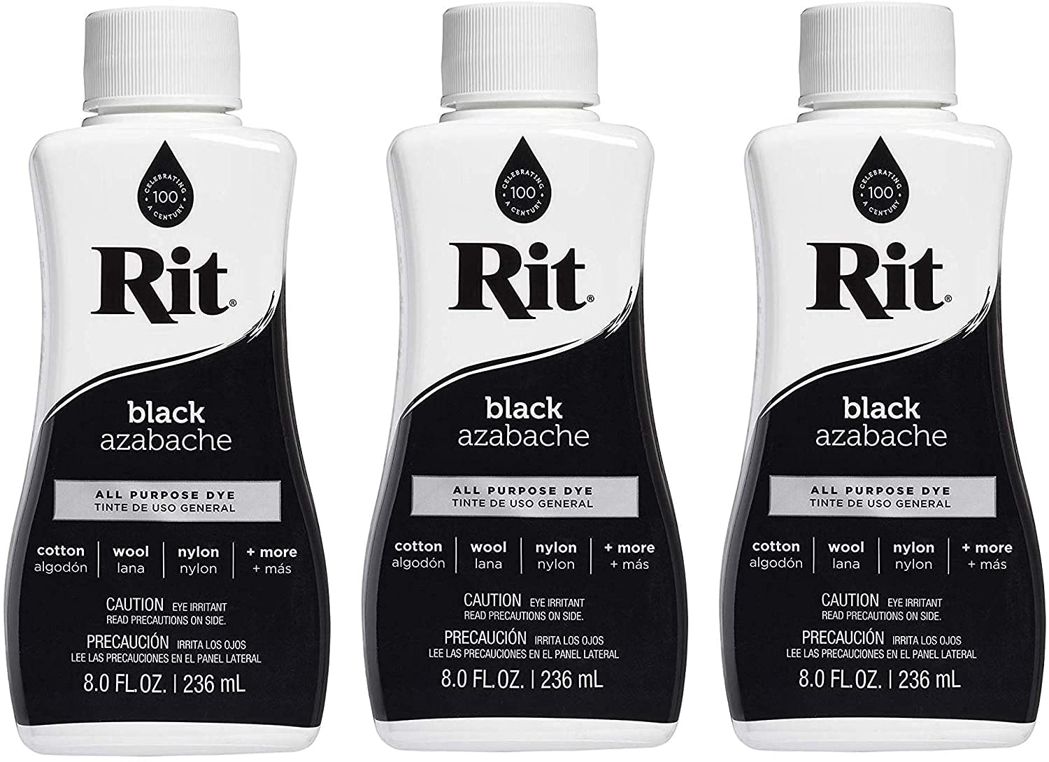 Rit Dye 88150 All Purpose Liquid Dye, Black, 8 Fl Oz (Pack of 3)