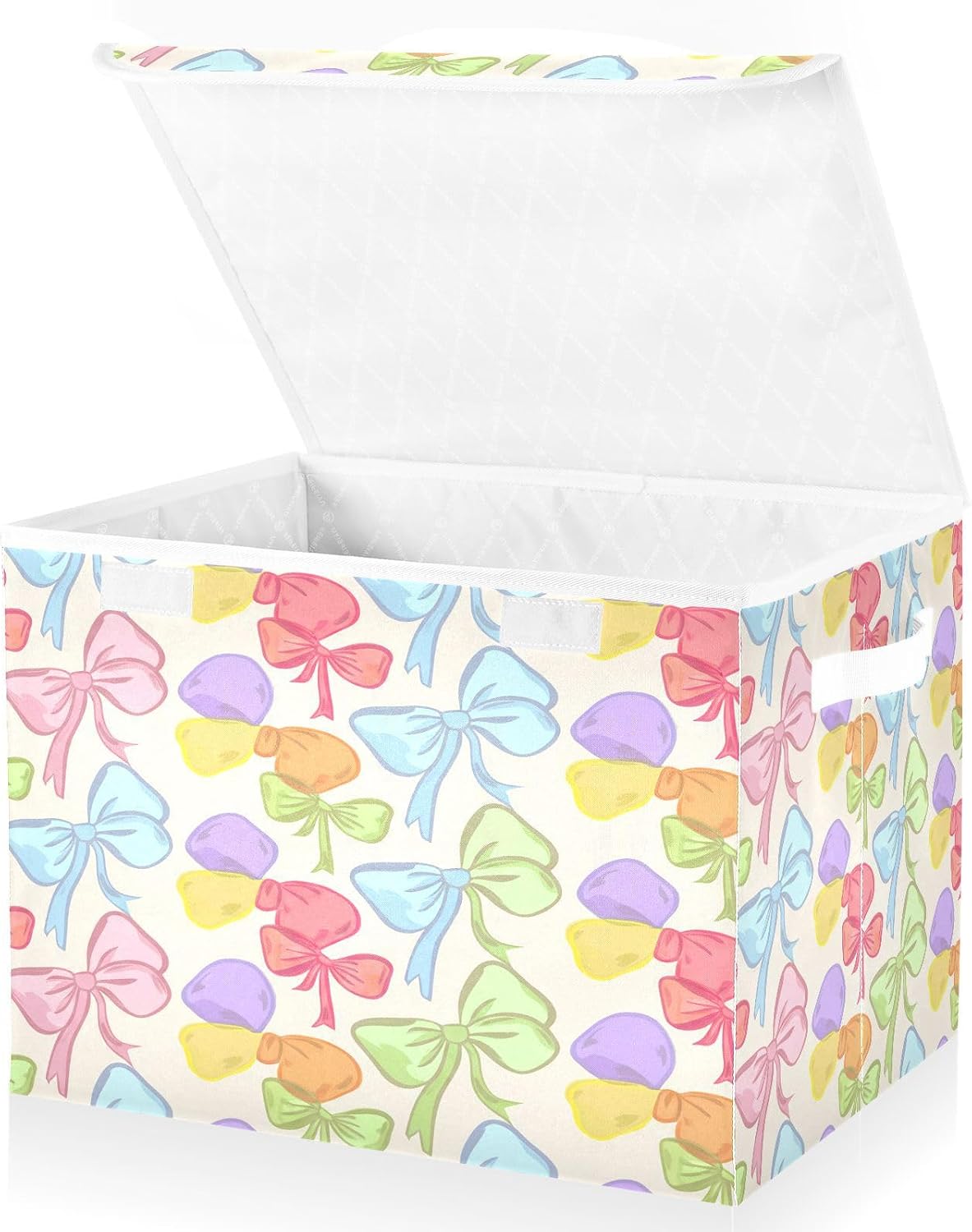 Kigai Colorful Bows Storage Bins with Lids, Fabric Organizer Box with Flip-Top & Handles, Foldable, Stackable Collapsible Container for Closet, Home, Bedroom