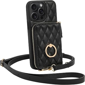 ZVE Compatible with iPhone 14 Pro Max Wallet Case for Women, PU Leather Shockproof Crossbody Phone Case with Card Holder for iPhone 14 Pro Max 6.7 Inch-Black