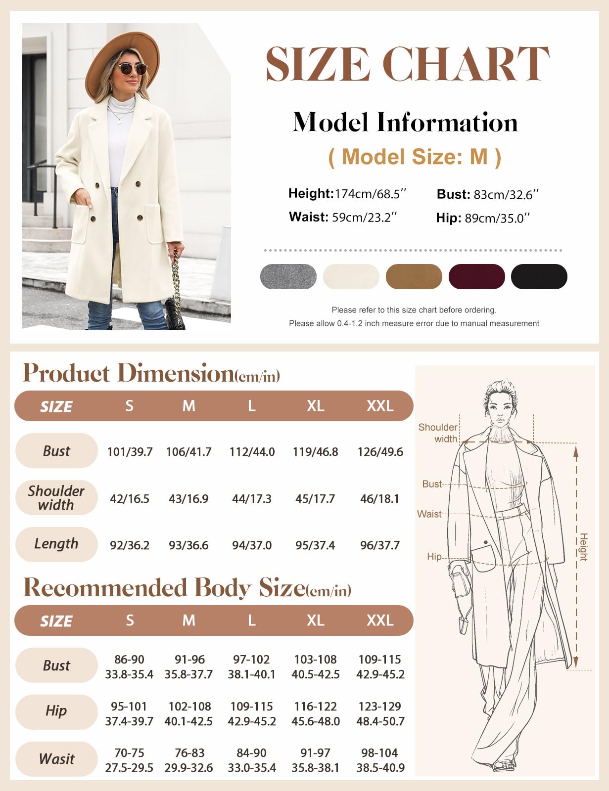 CMTOP Abrigo Mujer Lana Cuello en V Solapa Abrigos Invierno Largo Térmico Chaqueta Otoño Invierno de Lana Chaquetas Recto Doble Faz de Elegantes con Bolsillos