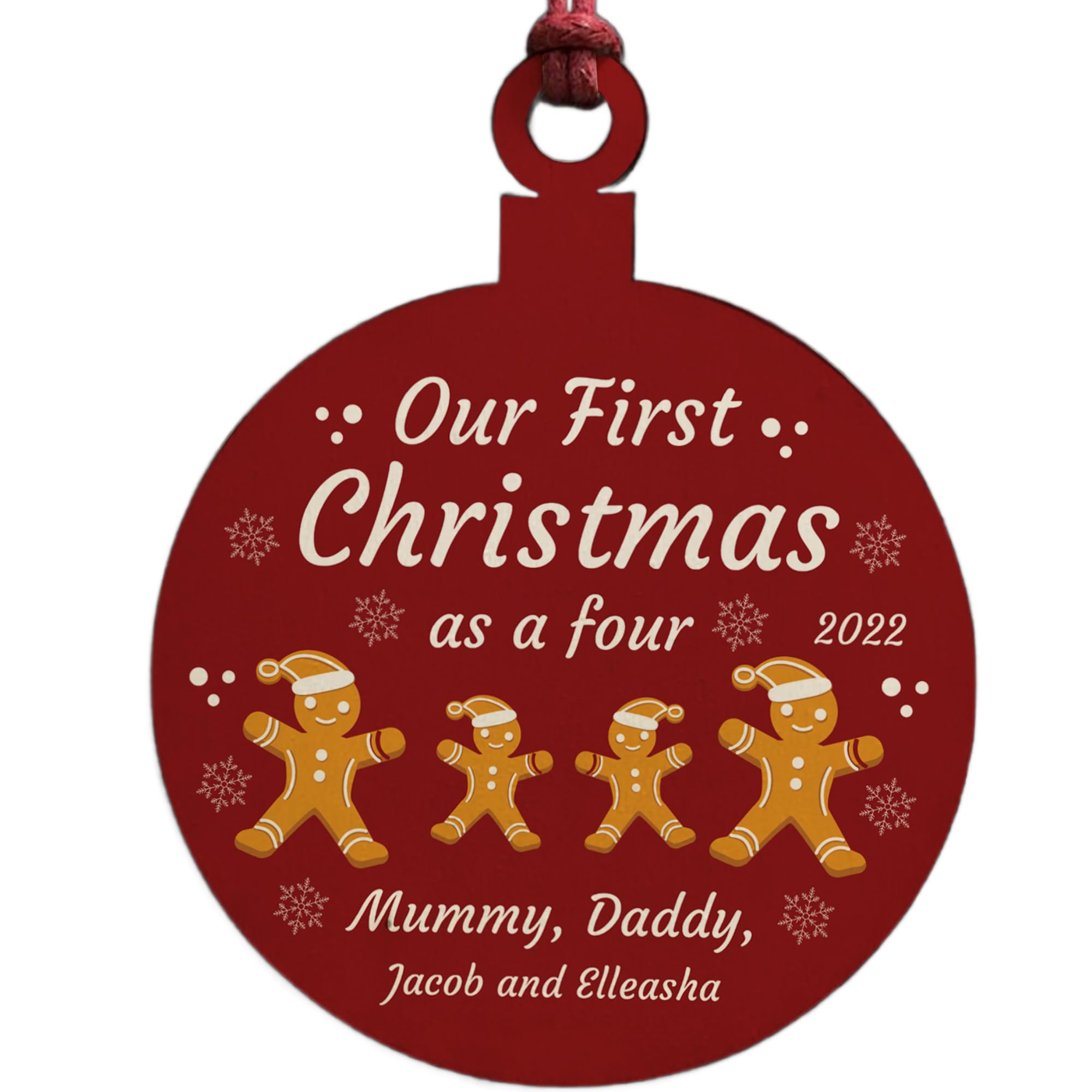 Red Ocean Christmas Bauble Personalised 1st Christmas As A Four Family Tree Decoration Wood Bauble