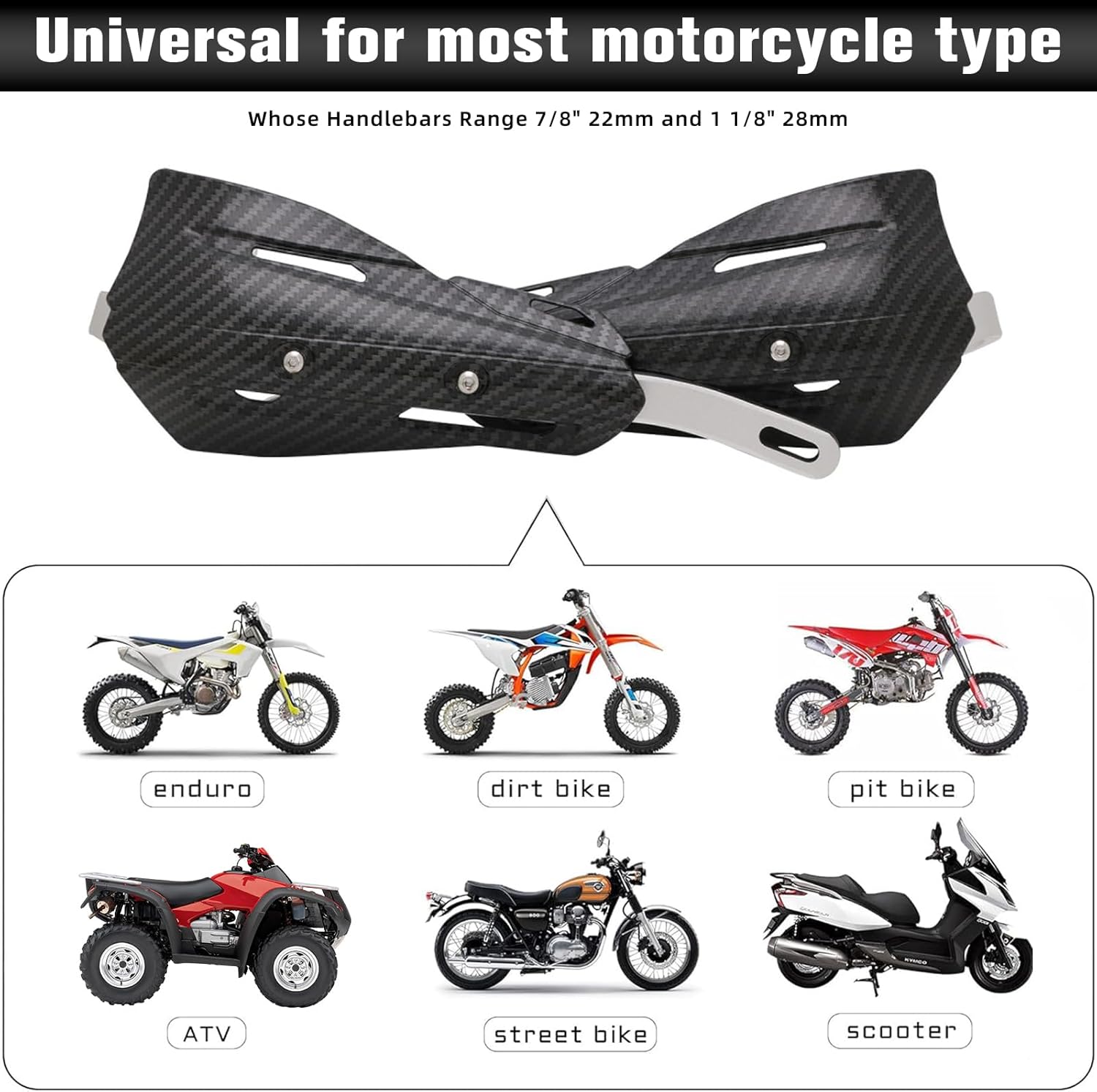 JFG RACING Dirt Bike Hand Guards Handguards - 7/8'' 22mm and 1 1/8'' 28mm with Universal Mounting Kits for Sur Ron Motorcycle MX Motocross Supermoto Racing ATV Quad KAYO -Imitation Carbon Fiber