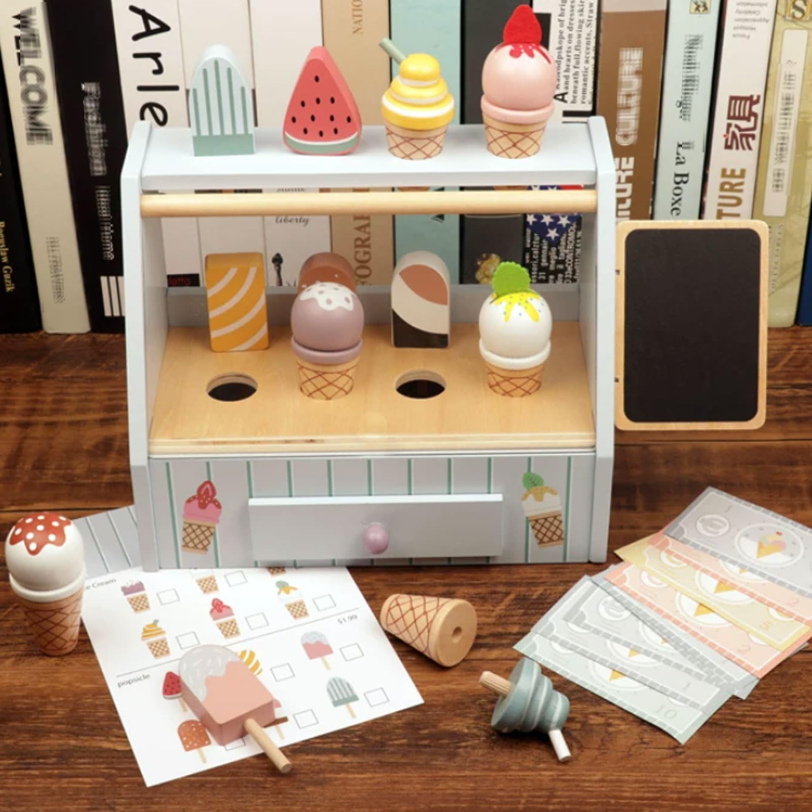 Set Gioco Legno Montessori Negozio Gelati